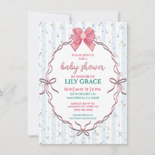 Sweet Ribbon & Floral Stripe Baby Shower Card