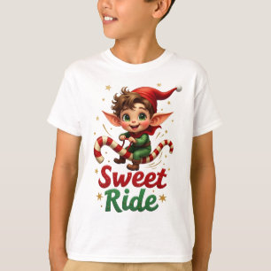 Sweet Ride Elf Christmas Kids T-Shirt