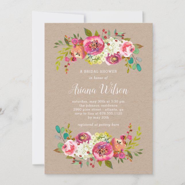 Sweet Romance Kraft Shower / Party Invite (Front)