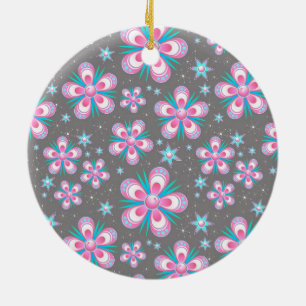 Sweet Romantic  Abstract Pink Flowers Pattern Ceramic Ornament