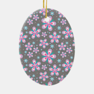 Sweet Romantic  Abstract Pink Flowers Pattern Ceramic Ornament