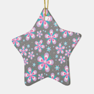 Sweet Romantic  Abstract Pink Flowers Pattern Ceramic Ornament