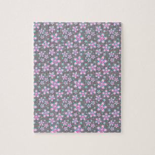 Sweet Romantic  Abstract Pink Flowers Pattern Jigsaw Puzzle