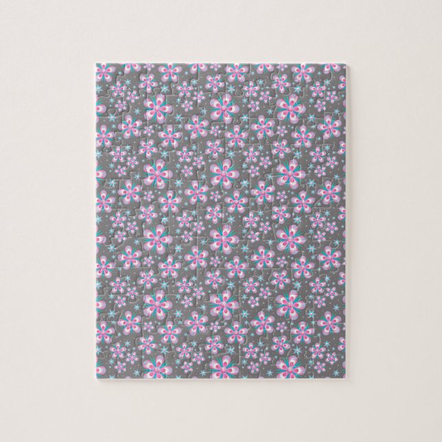 Sweet Romantic  Abstract Pink Flowers Pattern Jigsaw Puzzle (Vertical)