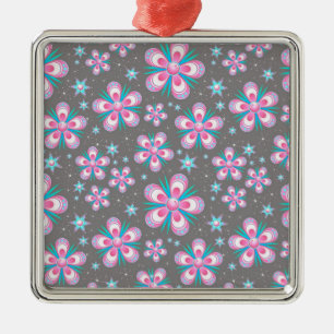 Sweet Romantic  Abstract Pink Flowers Pattern Metal Ornament