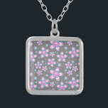Sweet Romantic  Abstract Pink Flowers Pattern Silver Plated Necklace<br><div class="desc">Sweet Romantic  Abstract Pink Flowers Pattern</div>