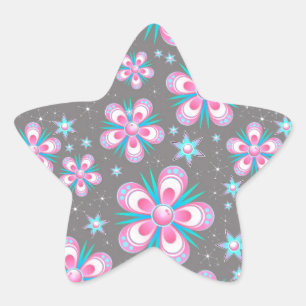 Sweet Romantic  Abstract Pink Flowers Pattern Star Sticker