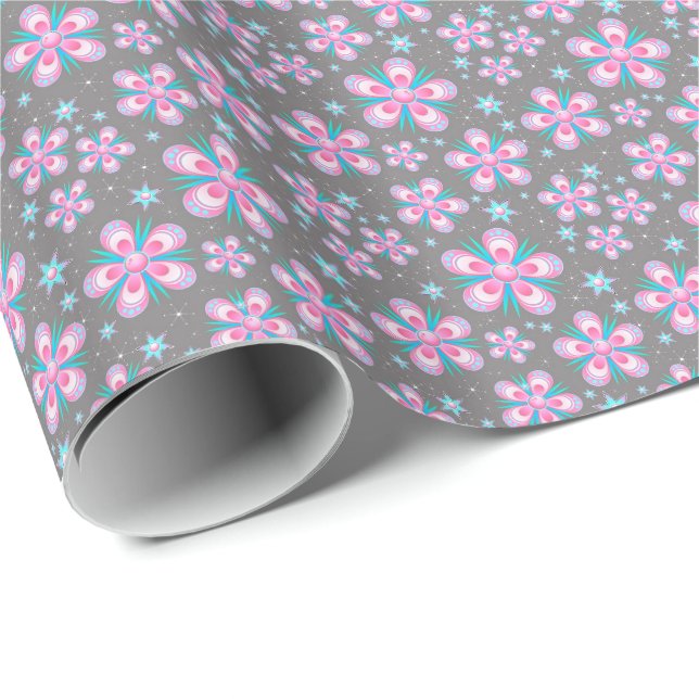 Sweet Romantic  Abstract Pink Flowers Pattern Wrapping Paper (Roll Corner)