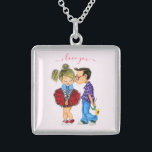 Sweet Romantic Couple - Love - I Love You - Kiss   Sterling Silver Necklace<br><div class="desc">Sweet Romantic Couple - Love - I Love You - Kiss Cute Boy and Girl - Fun Painting - Choose / Add Your Unique Text / Name / Colour - Make Your Special Gift - Resize and move or remove / add elements - image / text with customization tool. Painting...</div>