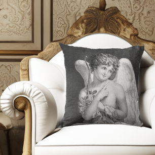 Sweet Romantic Cupid Antique Lithograph Throw Pill Pillow