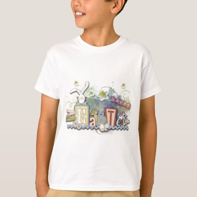 Sweet Romantic Happy Easter Bunny Collage Greeting T-Shirt (Front)