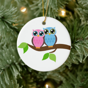 Sweet Romantic Owls Ceramic Ornament