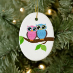 Sweet Romantic Owls Ceramic Ornament<br><div class="desc">Art by Heartlocked</div>