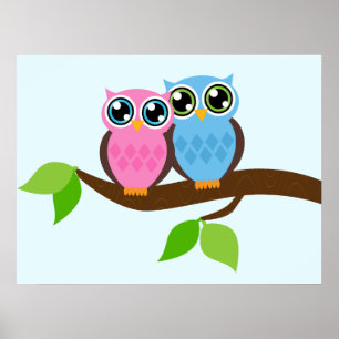 Sweet Romantic Owls Poster