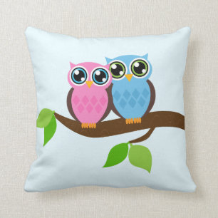 Sweet Romantic Owls Throw Pillow