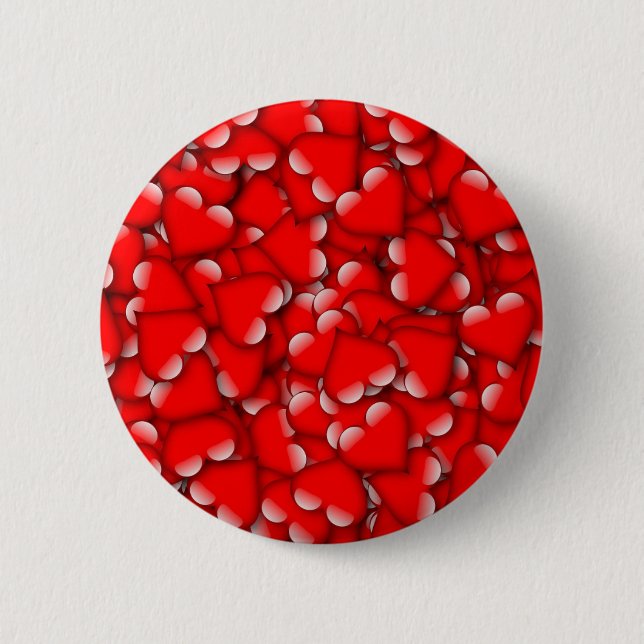 Sweet Romantic Valentine Love Hearts Red 2 Inch Round Button (Front)
