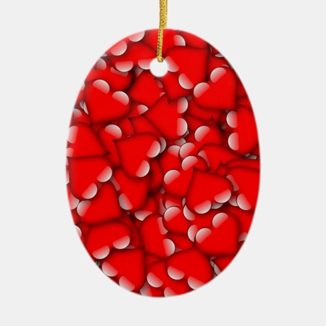 Sweet Romantic Valentine Love Hearts Red Ceramic Ornament (Front)