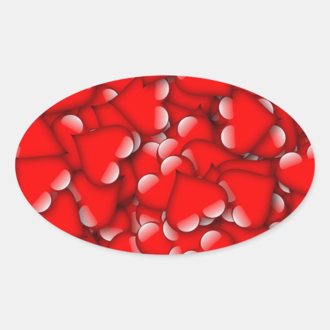 Sweet Romantic Valentine Love Hearts Red Oval Sticker (Front)