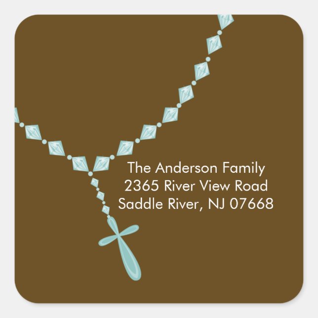 Sweet Rosary Beads Address Sticker Baptism (Front)
