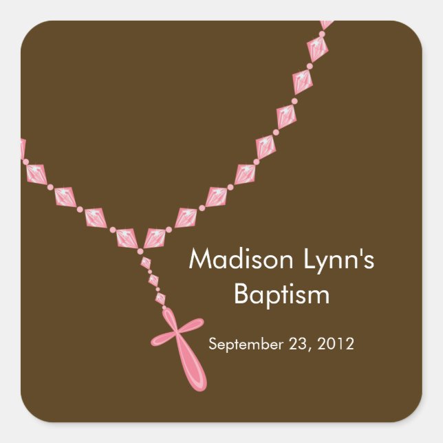 Sweet Rosary Beads Baptism Favour Seal Pink (Front)