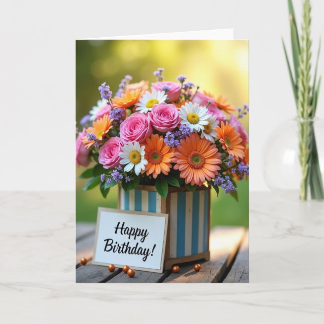 Sweet Rose Daisy Birthday Card (Front)