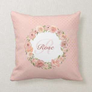 Sweet Rose Floral With Monogrammed Name Throw Pillow