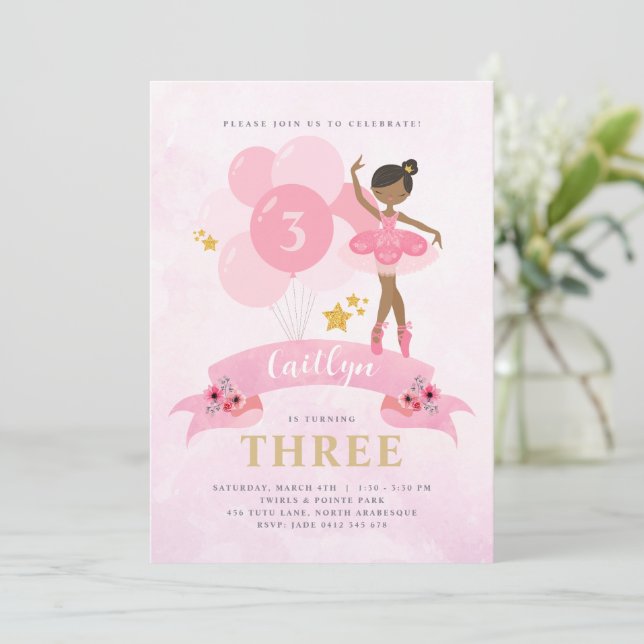 Sweet Rose & Or Ballerina Invitation Anniversaire (Debout devant)