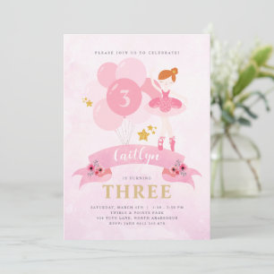 Sweet Rose & Or Ballerina Invitation Anniversaire