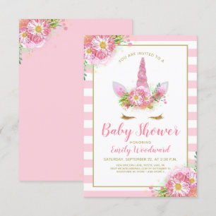 Sweet Rose Unicorn Visage Baby shower Invitation