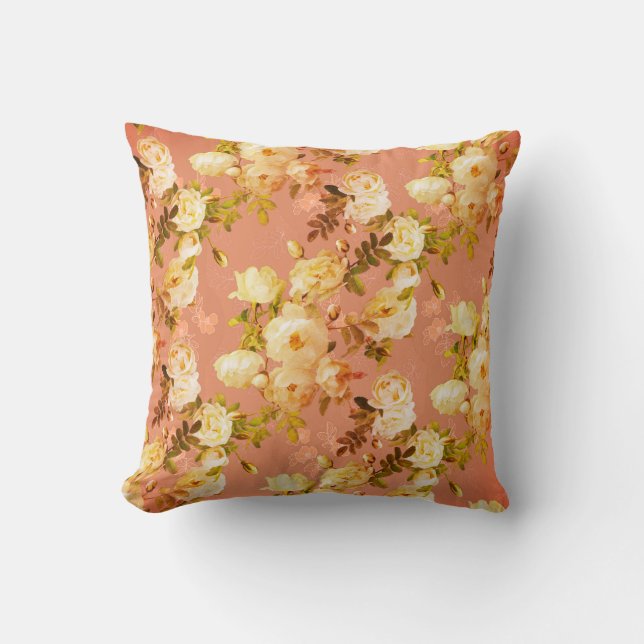 Sweet Roses on Orange Background Throw Pillow (Front)