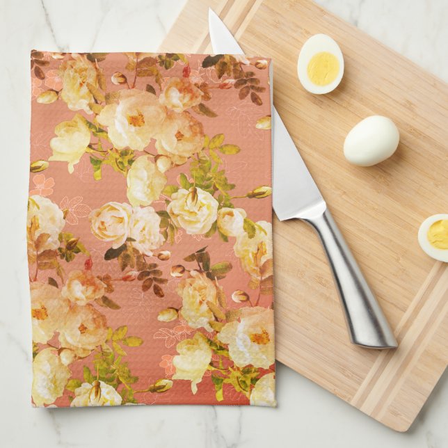 Sweet Roses on Red  Kitchen Towel (Quarter Fold)
