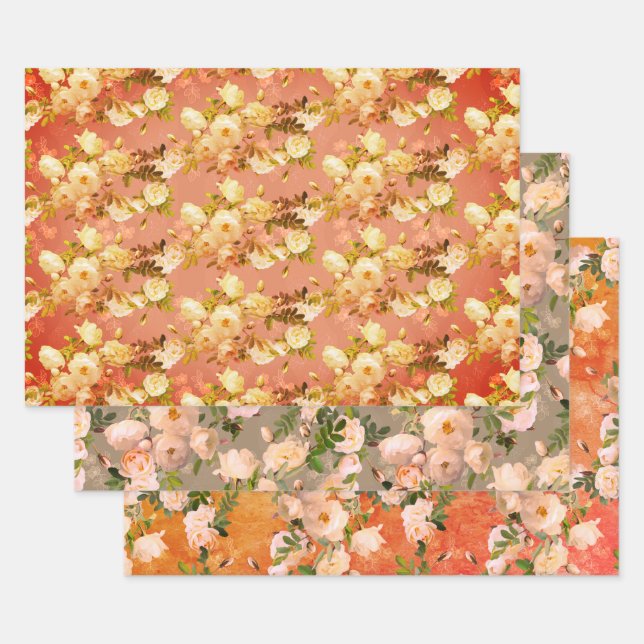 Sweet Roses on Red  Wrapping Paper Sheet (Set)
