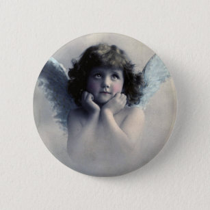 Sweet Rosy Cheeked Vintage Angel in the  Clouds 2 Inch Round Button