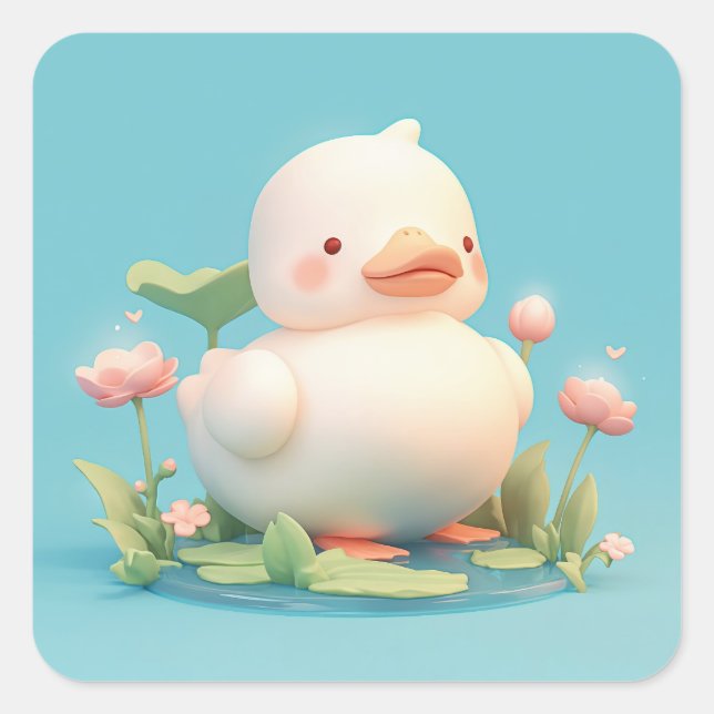 Sweet Round Clay Duckling Square Sticker (Front)