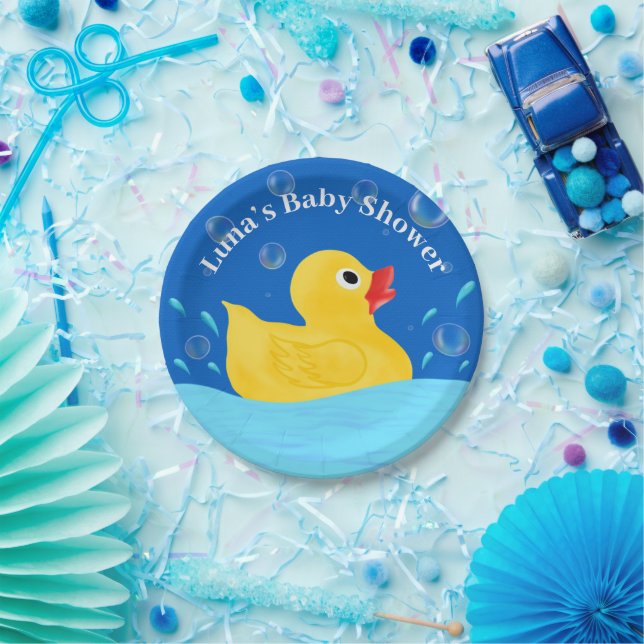 Sweet Rubber Ducky Bubbles Baby Shower Paper Plate (Party)