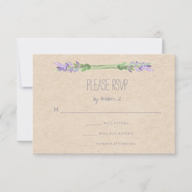 Sweet Rustic Purple Lavender on Kraft Look RSVP Card (Front)
