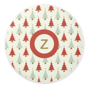 Sweet Rustic Red Green Christmas Tree Ceramic Knob