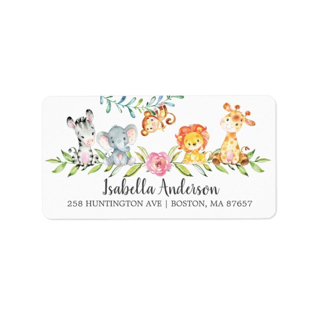 Sweet Safari Animals Baby Shower Address Label (Front)