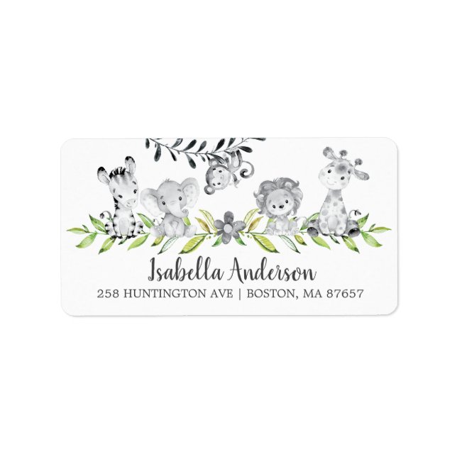 Sweet Safari Animals Baby Shower Address Label (Front)