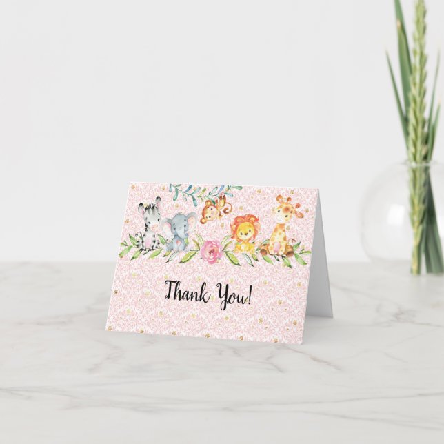Sweet Safari Animals Baby Shower Thank You Note (Front)