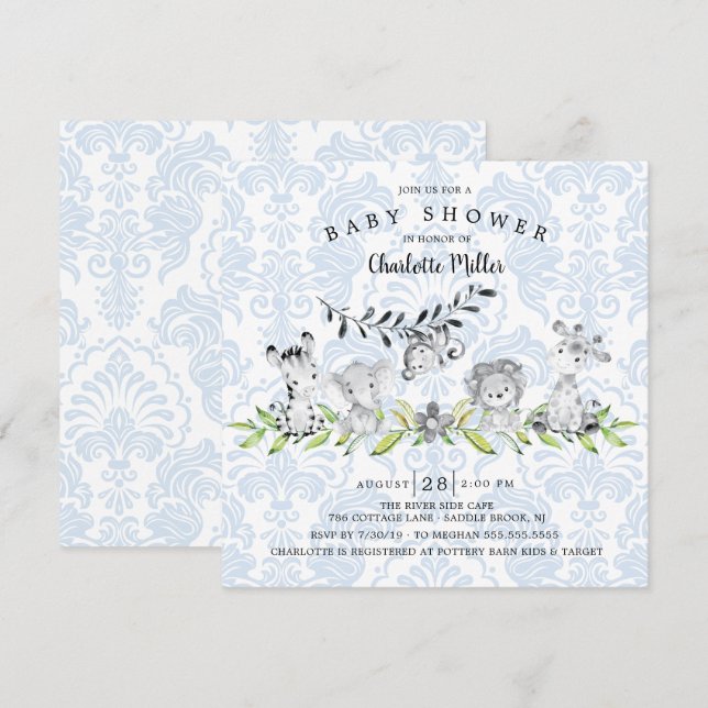 Sweet Safari Animals Boys Baby Shower Invitation (Front/Back)