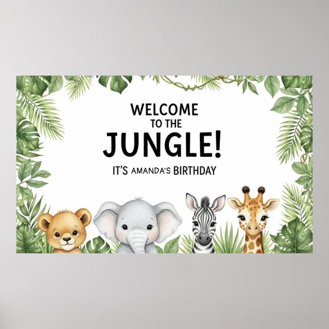 Sweet Safari Animals Welcome Jungle Birthday  Poster (Front)