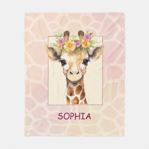 Sweet Safari Baby Giraffe in Pink and Yellow Fleece Blanket