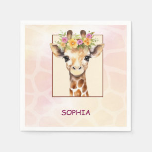 Sweet Safari Baby Giraffe in Pink and Yellow Napkin