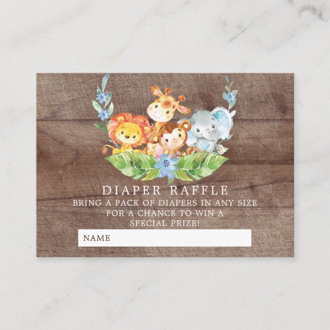 Sweet Safari Baby Shower Diaper Raffle Ticket Enclosure Card (Front)