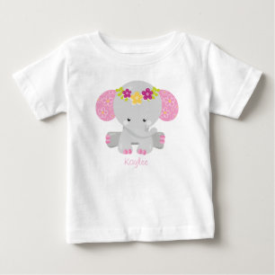 Sweet Safari Elephant Floral w/Personalization Baby T-Shirt