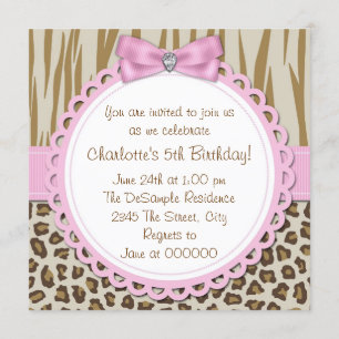 Sweet Safari Girls 5th Birthday Party Invitation