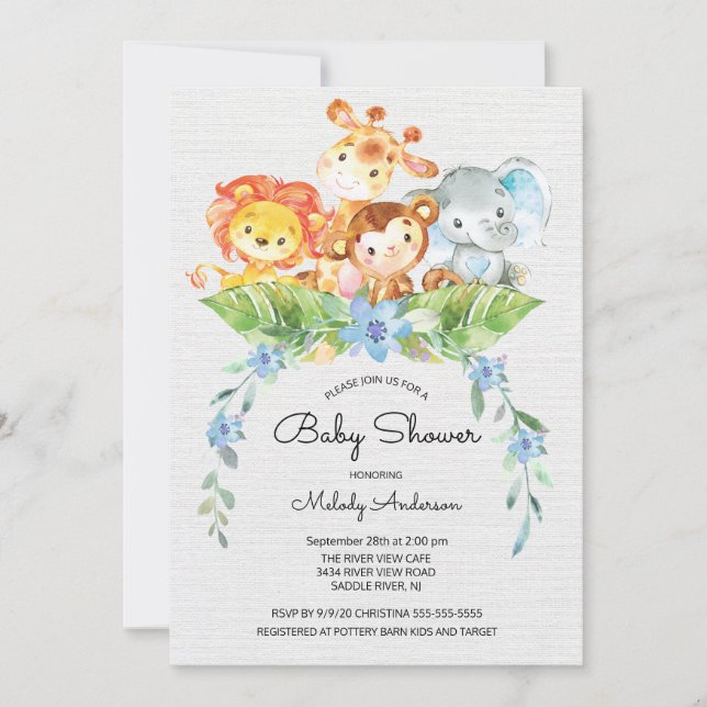 Sweet Safari Jungle Boys Baby shower Invitation (Devant)