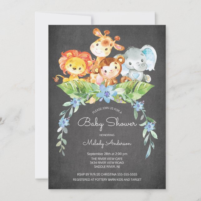 Sweet Safari Jungle Boys Baby shower Invitation (Devant)
