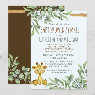Sweet Safari Jungle Giraffe Baby Shower By Mail Invitation